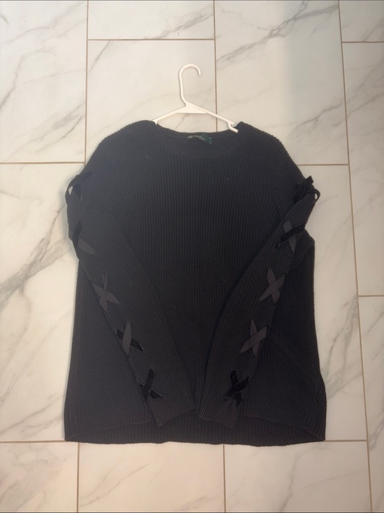 Ralph Lauren Sweaters - Ralph Lauren Black Crewneck Sweater with Ribbon-Sleeve Detail